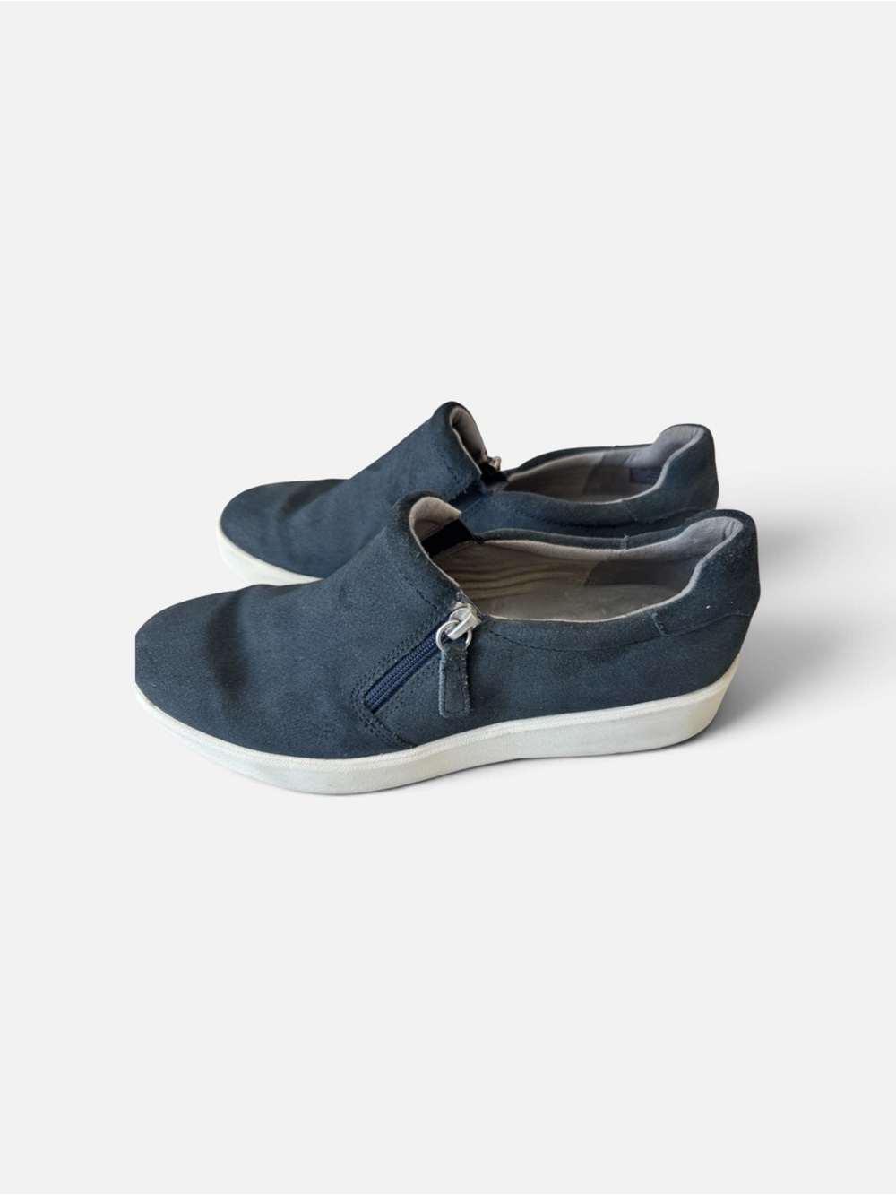 Clarks Navy Suede Slip-On Sneakers with White Sole